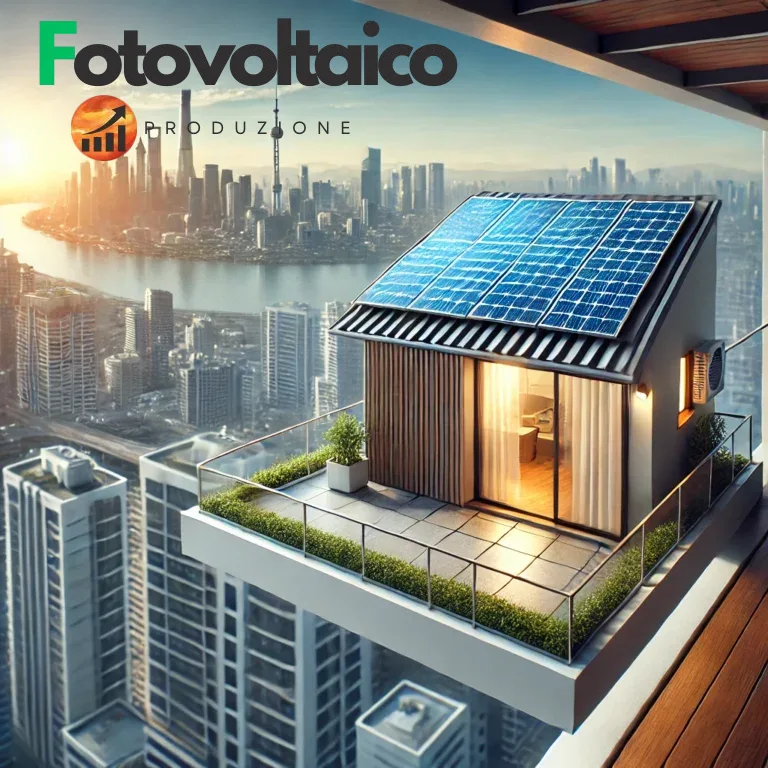 Centrale elettrica da balcone con fotovoltaico da terrazzo, un impianto fotovoltaico piccolo che sfrutta lo spazio del balcone per produrre energia sostenibile. Scopri come funziona il fotovoltaico da balcone.