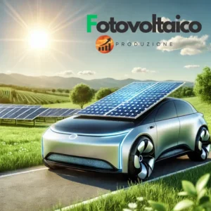 Pannello solare per auto​ su una macchina moderna con kit fotovoltaico per ricarica auto elettrica​, inverter a isola​ e batterie auto ricaricate dal sole