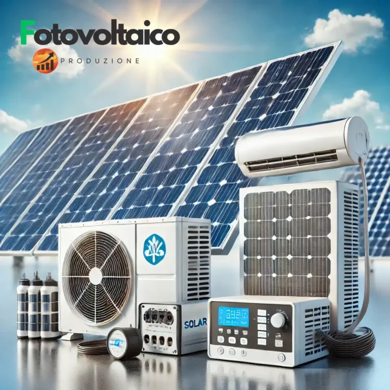 kit aria condizionata solare zero consumo elettrico con pannelli fotovoltaici e inverter, installato all'aperto per massima efficienza energetica